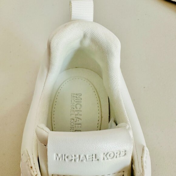 NEW IN BOX MICHAEL KORS KATRINA WEDGE TRAINER WOVEN OPTIC WHITE SNEAKERS - Picture 8 of 10